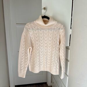 Magaschoni Cashmere Cable Turtleneck Sweater 100% Cashmere, Cream Size M